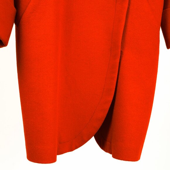 Tavan & Mitto Red Wool Shawl Collar Kimono-Sleeve Midi Coat - Picture 7 of 9